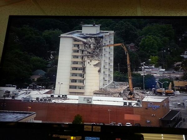 AmandaBellWiig's tweet photo. Apartment building demolition happening right next to the Midtown Kroger. Incredible shot! http://t.co/vBTl4VfBzE