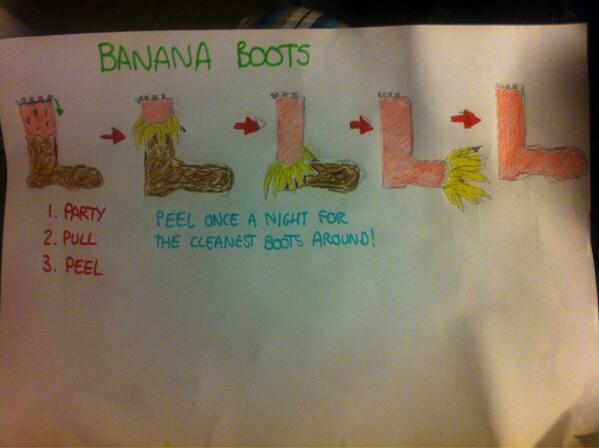 NukeLeville's tweet photo. Struggle with the mud? Behold, the banana boots! #GlastoGizmos #getmetoglasto http://t.co/sO1PUSAgTL