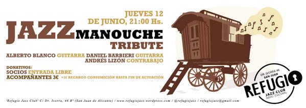 Refugiojazz's tweet photo. Jueves 12 de junio a las 21:00... escucha Jazz Manouche!!! a lo gitano vamos. http://t.co/RuHi5y5Rbj