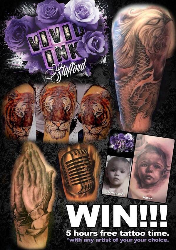 VividInkStaffs's tweet photo. COMPETITION TIME (ends 6pm Mon 16th June) WIN 5 HOURS TATTOO TIME Just retweet &amp; favourite this post! Good luck! http://t.co/M5Dce1IDoB