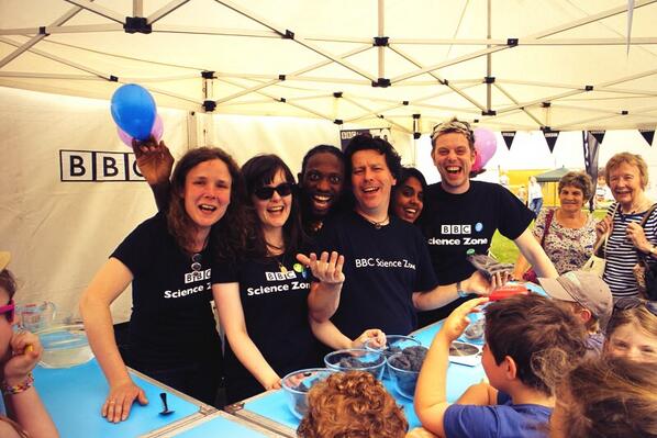 nateadams's tweet image. Everybody say SCIENCE! The #BBCScience demo team together at #cheltscifest. Ace times.
