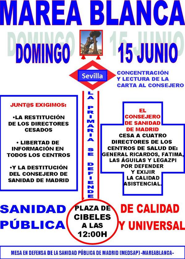 #ConMasRazones Cibeles a Sol - 12h #MareaBlanca Vale la pena LUCHAR!!
<a href="/hospital12Oct/">Hospital 12 Octubre</a> <a href="/hospitalarganda/">Hospital del Sureste</a> <a href="/HILvallekas/">HILvallekas</a> RT