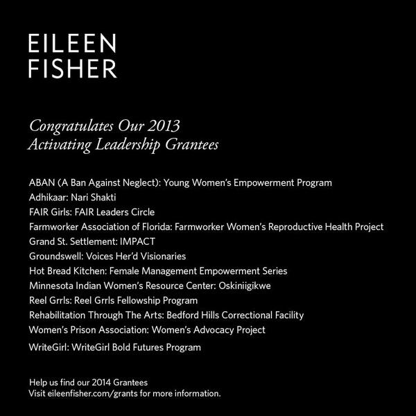 EILEENFISHERNY's tweet photo. Congratulations to our 2013 Activating Leadership Grantees! http://t.co/8MbA42S74d #leadingforimpact http://t.co/RuyduQnxHw