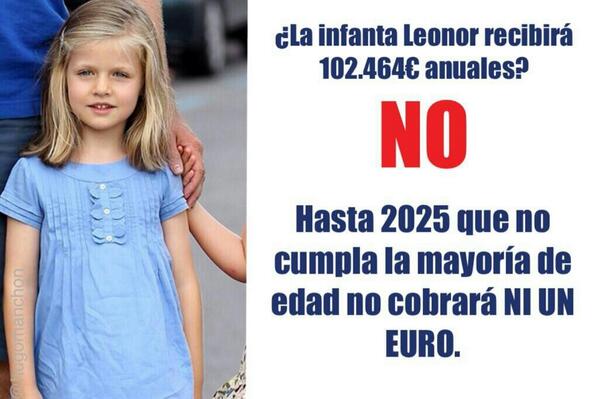 jaimenunezc's tweet photo. Para ser republicano no hay que ir mintiendo. La princesa Leonor no cobrará ni un euro hasta 2025. http://t.co/ylab01fZmx