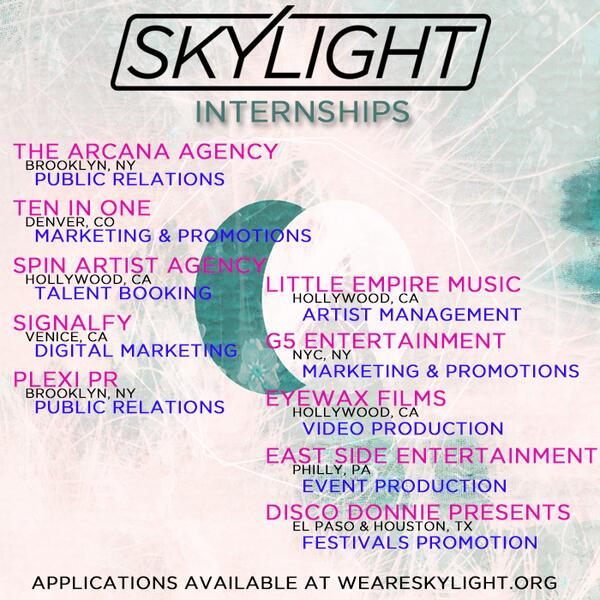SkyLightOrg's tweet photo. Announcing Skylight summer internships w/ @LilEmpireMusic @DDPWorldwide @SpinArtist +more! http://t.co/JnLdK2Tmfg http://t.co/HVPF4jDeIm