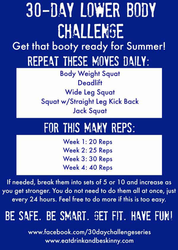 30_Challenge's tweet photo. #HappyMonday Challengers! It is Week 2 of the #LowerBodyChallenge! Upping the reps = stronger legs! Let's do this! http://t.co/yBiSueSwsc