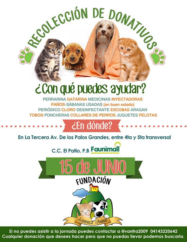 MestizosdeVzla's tweet photo. Domingo 15/06 Jornada de Recolección de Insumos para los enanitos de @espeanimalve 10 am a 4 pm en @faunimall http://t.co/rFwVltJxc8