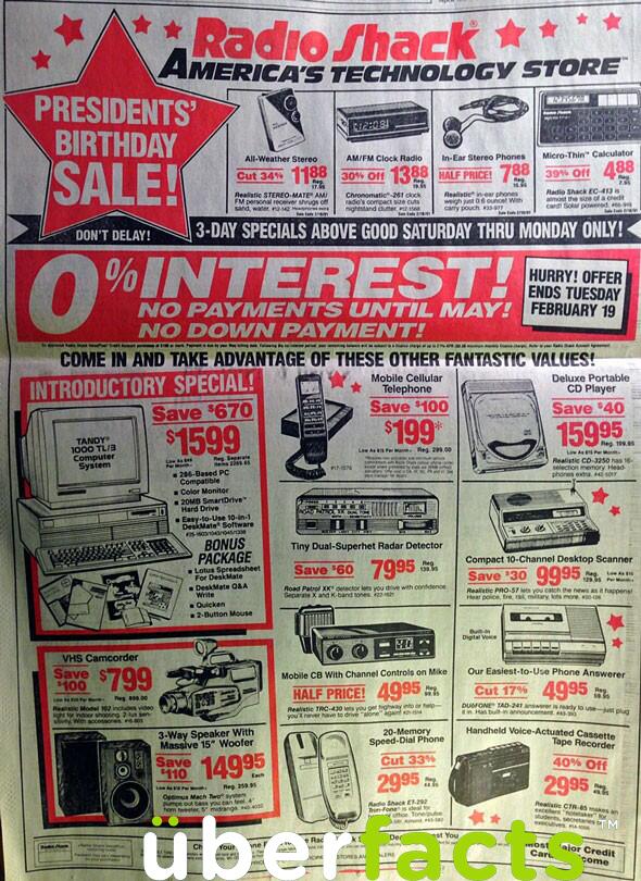 UberFacts's tweet image. Everything in this 1991 RadioShack ad exists in a single smartphone.