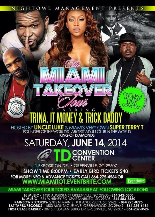 kash864's tweet photo. #miamitakeovertour #GreenvilleSC  @TRINArockstarr @305MAYOR @JTMoneyMIATL @unclelukereal1 #kod #kingofdiamonds http://t.co/sr8o6ajke6