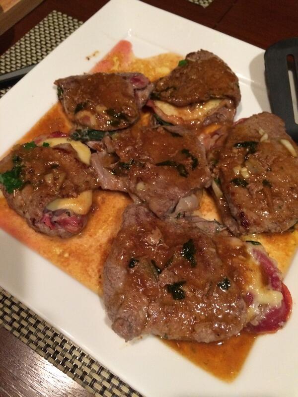 Ashatko's tweet photo. Was feeling the pressure tonight cooking veal saltimbocca for Chez Patrizis @JaninePatrizi @michaelpatrizi  😳🍴🍷 http://t.co/iGC1UV0bre