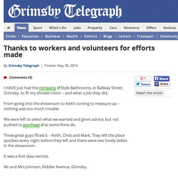 Our recent testimonial in the <a href="/GrimsbyTel/">@grimsbytelegraph</a> - Thank you! (View photo)

#Cleethorpes #Grimsby #Lincolnshire #lincshour