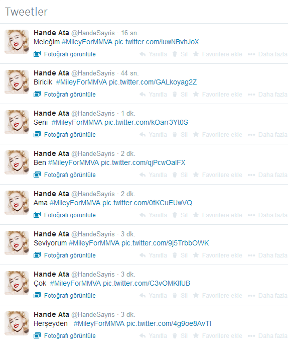 HandeSayris's tweet photo. Herşeyden çok seviyorum ama ben seni biricik meleğim  Mayliiiiim  #MileyForMMVA http://t.co/YCrMLjXthj