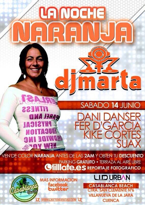 CasablancaBeach's tweet photo. MARTES: Sorteo entradas para #Sab14Jun #LANOCHENARANJA haz  #Rt y consigue tu entrada gratis..!! #Rt #Fv #Fv #SeLia http://t.co/x3OGZyakc8