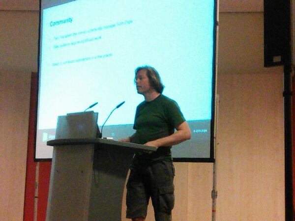 qtproject's tweet image. #QtCS2014 @LarsKnoll giving the state of the project speech.
