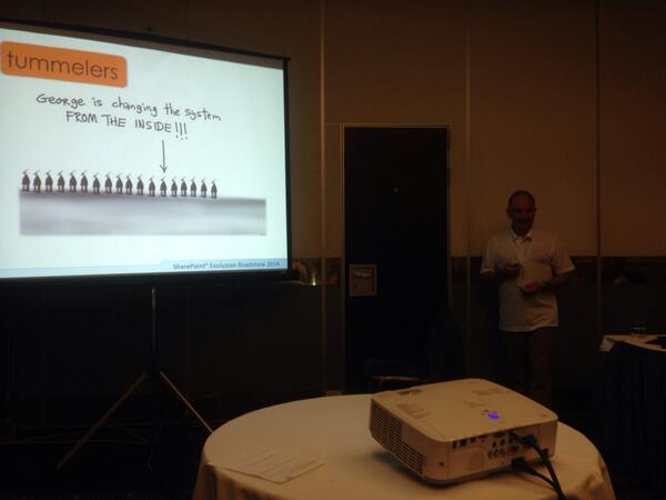 peteblunsdon's tweet image. Listening to @Soulsailor describe how to spot the tummelers to drive #SharePoint adoption #EvoConf