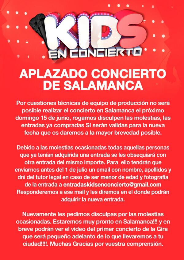 KidsEnConcierto's tweet photo. Comunicado de Prensa. http://t.co/giEwQjTiam