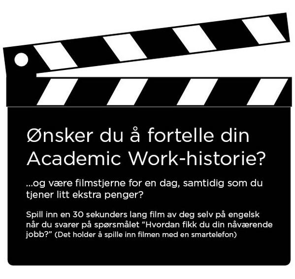 AcademicWork_no's tweet photo. Send e-post med filmen og bekreftelse på at du kan delta 24/6. Send søknaden til marked@academicwork.no innen 13/6! http://t.co/S9XJyDTw36