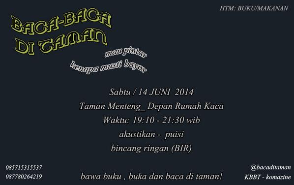 <a href="/POPCORN_JKT/">POPCORN-POPPUNK</a> #Baca2diTaman #TamanMenteng 19:10|sabtu 14/6/14 depan rumah kaca| mau pintar kenapa musti bayar