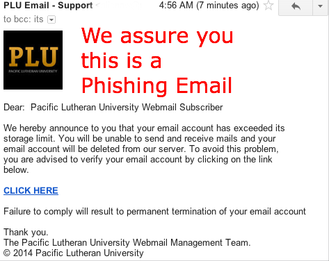 PLUHelpDesk's tweet image. New bout of phishing email; very convincing this time.  Do not click on the links! They are fraudulent!  1/2
