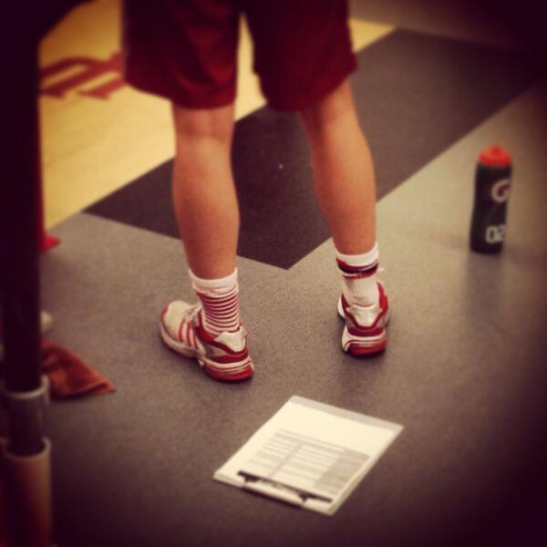LizHonegger's tweet photo. Mismatch Socks Tuesday!! @Taylor_agler #iuwbb 😂 http://t.co/txFU0ybVEk