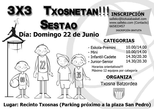 cbsalleko's tweet photo. RECORDAR!!! 22 Junio Baloncesto 3X3 Fiestas de Sestao!
@BilbosporBasket @BizkaiaBasket @ZONABIZKAINA @CDBILBAOBASKET http://t.co/jNVXba7xB4