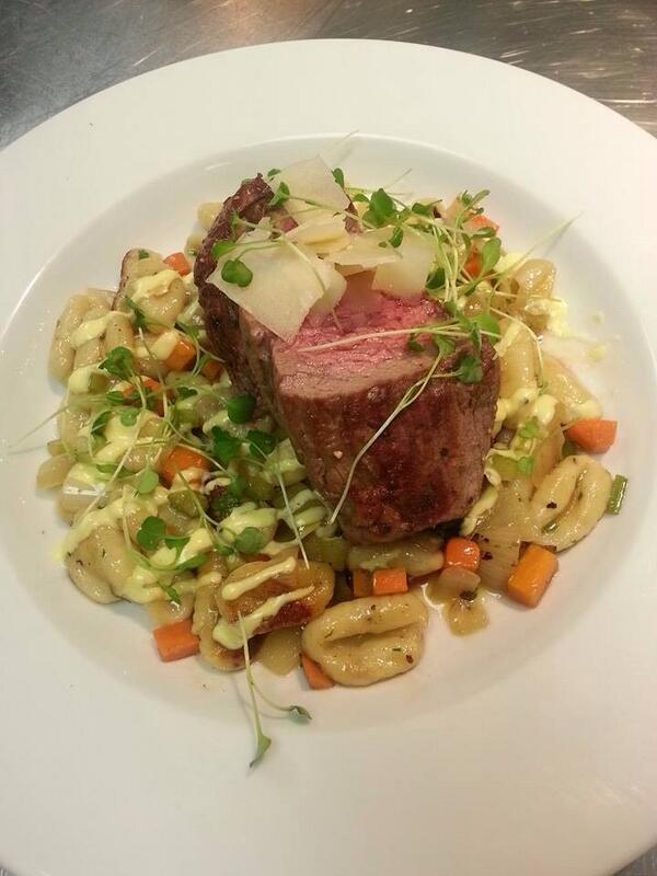 LibertyBarTal's tweet photo. We're now offering entrees, like this petite filet with caramelized onion &amp; horseradish gnocchi. Come by for dinner! http://t.co/UiUHYdkc8j