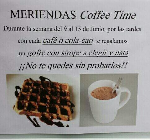 CoffeTimeAlcala's tweet photo. Esta semana, con cada cafe o colacao un gofre GRATIS! #RicoRico #CoffeTime #NoTeLoPierdas http://t.co/qJV2MF6N3K
