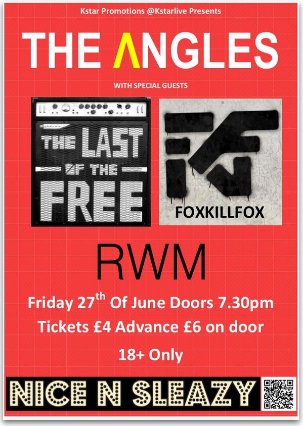 kstarlive's tweet image. The Angles, The Last Of The Free, FoxKillFox and RWM 27/6/14 @nice_n_sleazy @anglesmusicuk @FoxKillFox @TLOTFMusic