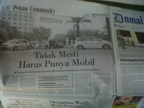 Asik oneway reg pekanbaru masuk koran tribun pekanbaru\m/ cc: <a href="/ONEWAYautocomm/">ONEWAYauto community</a>