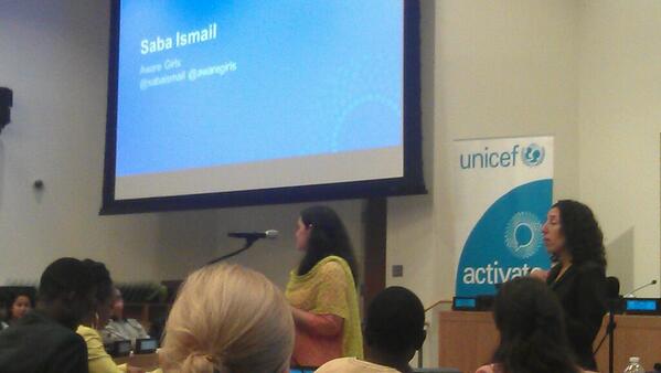 Arti_Cameron's tweet photo. Listening to @sabaismail @awaregirls, "girls aren't given choices". #UNICEFActivate http://t.co/UilUviJ8x1