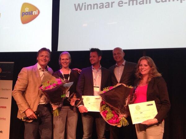 DDMA's tweet image. Winnaar @Marktplaats en genomineerden Eurocamp en OHRA/Delta Lloyd met award en oorkondes. #emailsummit14 #DDMA