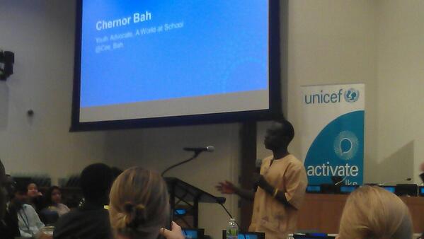 Arti_Cameron's tweet photo. @Cee_Bah speaks on giving children the opportunity to have their voices heard in Sierra Leone. @ #UNICEFActivate http://t.co/cZYbw3OzUm