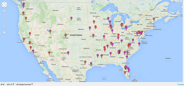 Everytown's tweet image. The 74 school shootings since Newtown. 

Map via @voxdotcom: every.tw/1iloyub #RHShooting