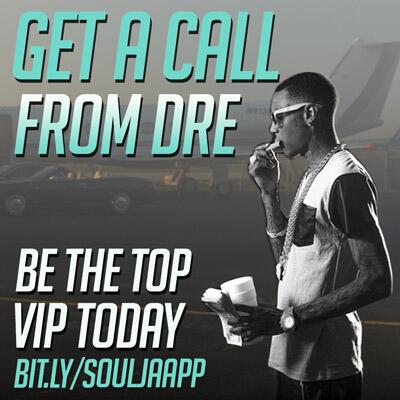 SouljaApp's tweet photo. Be the top VIP on #SouljaBoyApp &amp; get a call from @souljaboy TODAY! Get on that VIP wall NOW - few hours away... http://t.co/C96WNe4Bky