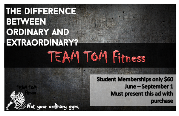 uncodeals's tweet image. Hit up @TeamTomFit for a $60 hook up on summer memberships for students!  #doyouevenliftbro