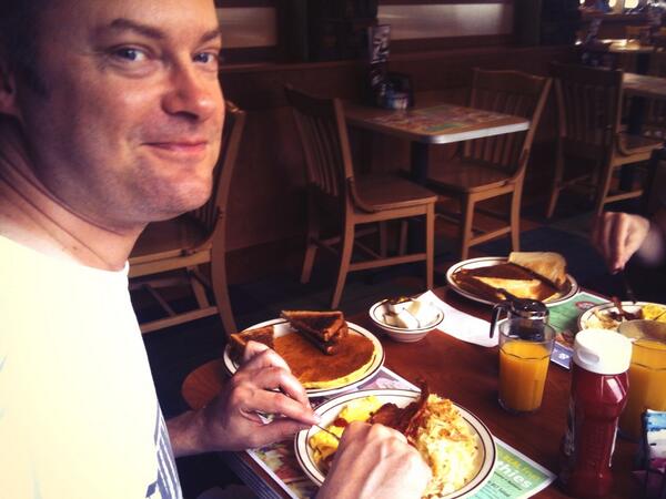 Steve's going to demolish the 'big boy!' breakfast.