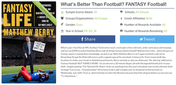 BennyyK's tweet photo. One of the coolest @Sumpto Rewards yet- signed @MatthewBerryTMR book and chance to Skype about draft strategy http://t.co/mZUdH3x67y