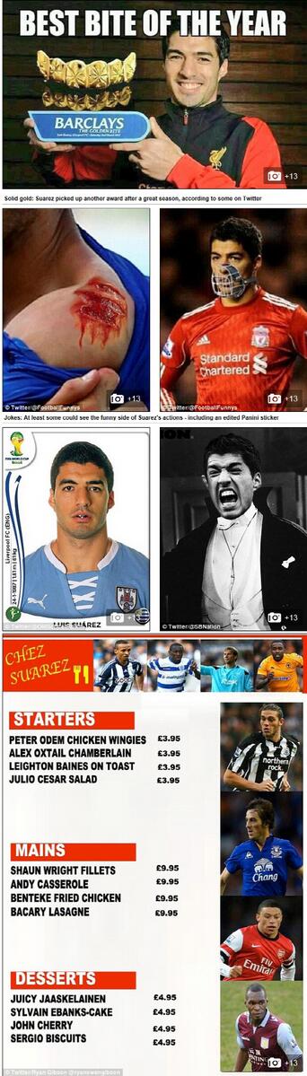 '핵이빨' 수아레스 조롱패러디 봇물, 드라큘라부터 죠스까지 ㅋㅋㅋ