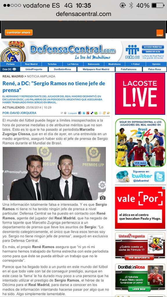 ReneRamos's tweet photo. Quiero dejar claro que @SergioRamos no tiene jefe de prensa personal. http://t.co/QSsZrbmhQN