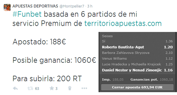 TipsterApuesta's tweet photo. *[Si este tuit llega a 300 RT subo otra #Funbet mañana]*

Lo que os estáis perdiendo por no darle a un maldito botón: http://t.co/CH67dJgmwW