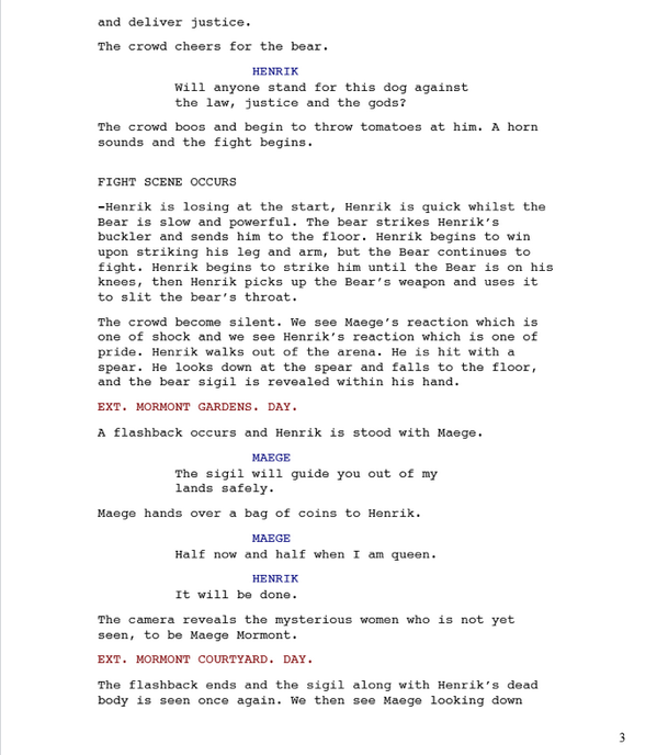 R_L_Productions's tweet photo. This is the final script for our 6 minute film, within the Game of Thrones universe, 'The Bear'. #GameOfThrones http://t.co/SHJqXuKht9
