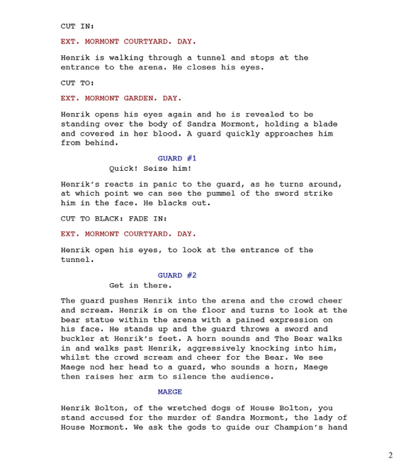 R_L_Productions's tweet photo. This is the final script for our 6 minute film, within the Game of Thrones universe, 'The Bear'. #GameOfThrones http://t.co/SHJqXuKht9