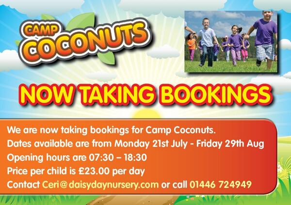 CoconutsBarry's tweet photo. Camp Coconuts is back this summer and we are now taking bookings!
Check out the poster for more information http://t.co/18JTXDNLRZ