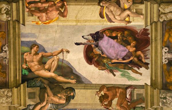 b0neybum's tweet photo. Michaelangelo knew high art #creationofwalkies http://t.co/e53uSfuOMH