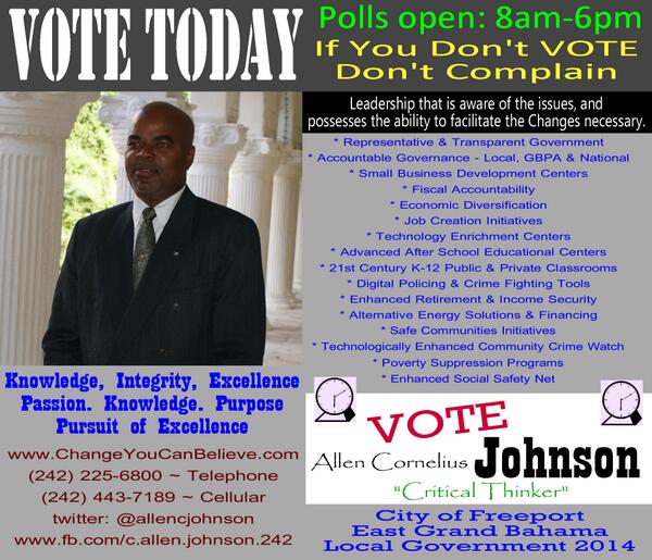 Voters in the City of Freeport - East Grand Bahama, you can make a difference. Please exercise your right to VOTE.