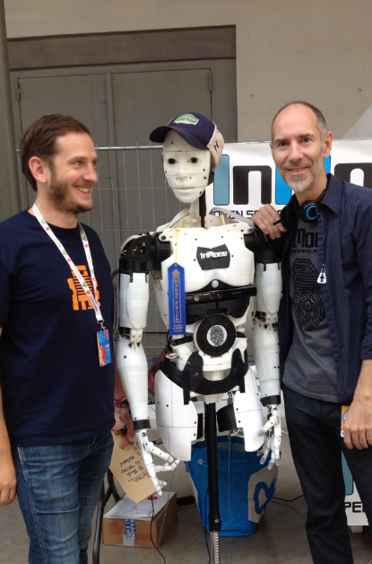 InMoov's tweet photo. Gael Langevin @InMoov and @Bertier_Luyt this weekend @MakerFaireParis ( the hat belongs to Bertier ) #MFP14 http://t.co/G3J8xRjJbA
