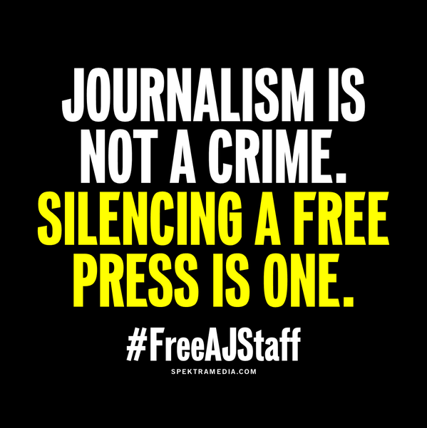 SFOCrash's tweet photo. Journalism is not a crime. Silencing a free press is one. #FreeAJStaff #journalismisnotacrime #AJTrial #AJVerdict http://t.co/zYVCByvwLy