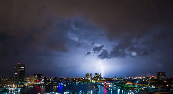Baltimoremag's tweet photo. Last week's thunderstorm was crazy. See the lightning show condensed into a time-lapse video: http://t.co/tkEYSIiS62 http://t.co/6z62HRpHgd