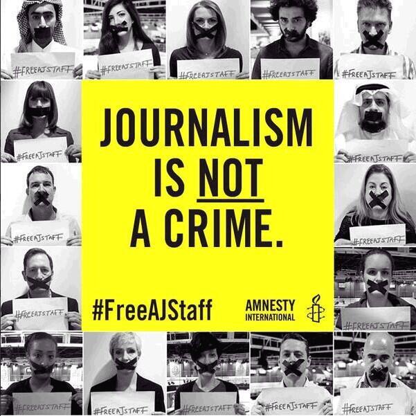 amnestyusa's tweet photo. #FreeAJStaff trending on Twitter globally, more than 50,000 mentions today. Keep it up! http://t.co/Ow6gu47Wv7