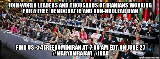 NaderNseraj904's tweet photo. Join Iranians @4FreedominIran at 7AM EDT, 6/27, working for a democratic #Iran w/ #MaryamRajavi #TimoGard #AndyRoth http://t.co/2BYtXy4TPG